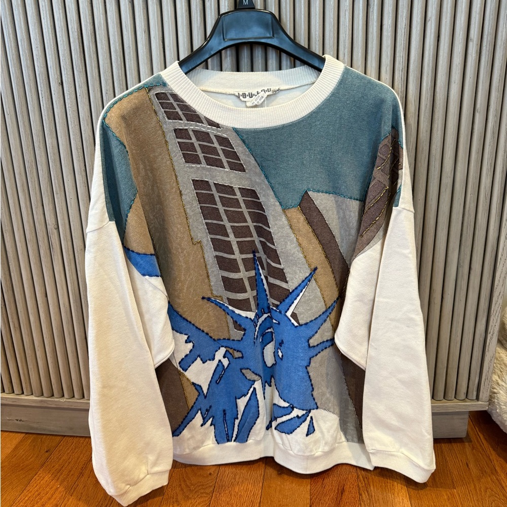 Jou Jou vintage Men's Sweater with Blue and Brown Graphic